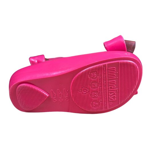 Mini Melissa Girl's Hot Pink Bow Rubber Mary Jane Shoes Size U 8 - Picture 4 of 7